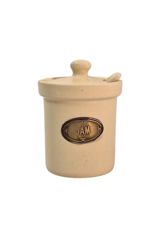 Hand-Painted Ceramic Jam Jar with Rustic Spoon - Country Cottage Collection