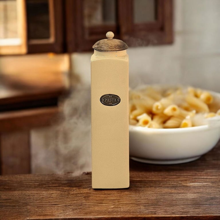 Ceramic Pasta Jar with Mango Wood Lid - Handcrafted Artisanal Holder for Rustic Home Decor