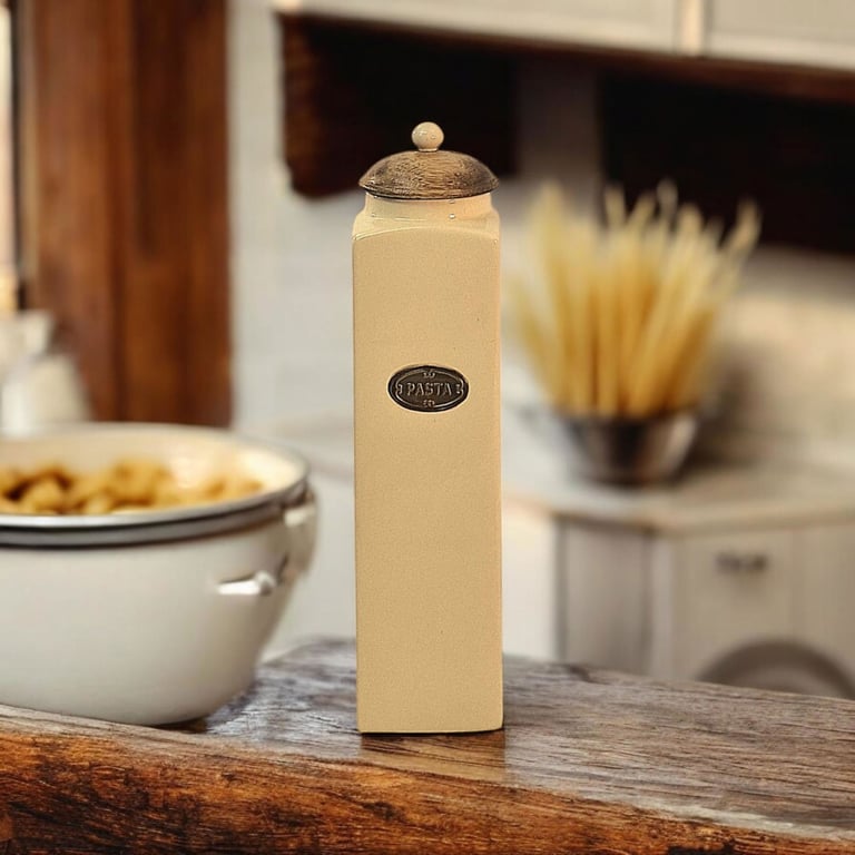 Ceramic Pasta Jar with Mango Wood Lid - Handcrafted Artisanal Holder for Rustic Home Decor