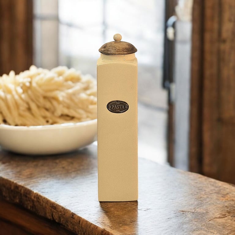 Ceramic Pasta Jar with Mango Wood Lid - Handcrafted Artisanal Holder for Rustic Home Decor