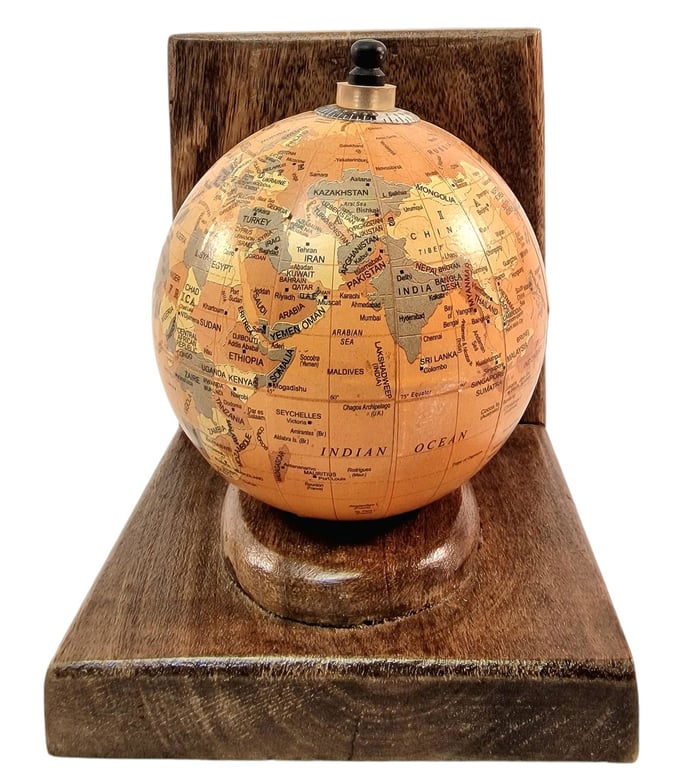 Mango Wood World Globe Bookends - Handcrafted Rustic Home Decor