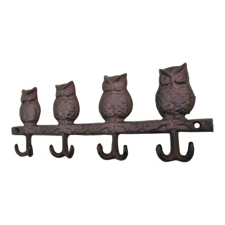 Rustic Metal Owl Coat Hooks - Industrial Style Wall Decor Storage Solutions