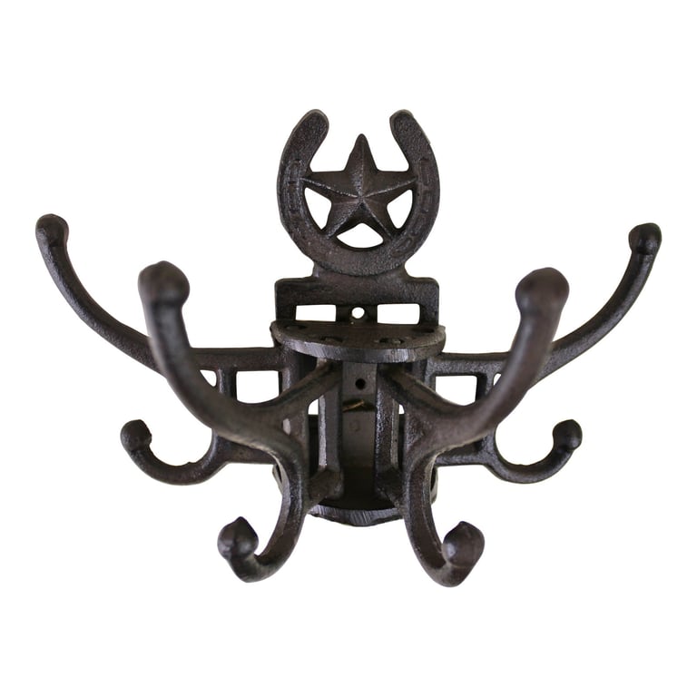 Cast Iron Wall Mounted Rotating Coat Hooks - Vintage Horseshoe Design with 8 Spacious Double Hooks