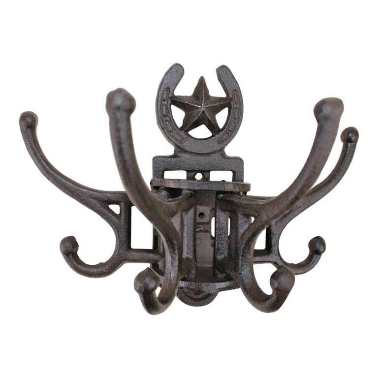 Cast Iron Wall Mounted Rotating Coat Hooks - Vintage Horseshoe Design with 8 Spacious Double Hooks