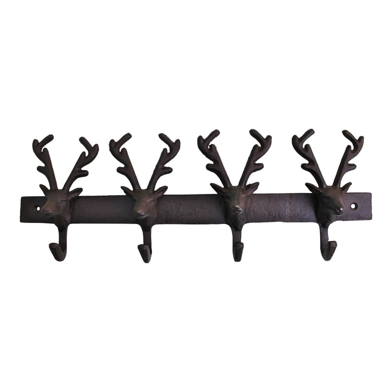 Rustic Cast Iron Reindeer Wall Hooks - Industrial Style Storage Solution