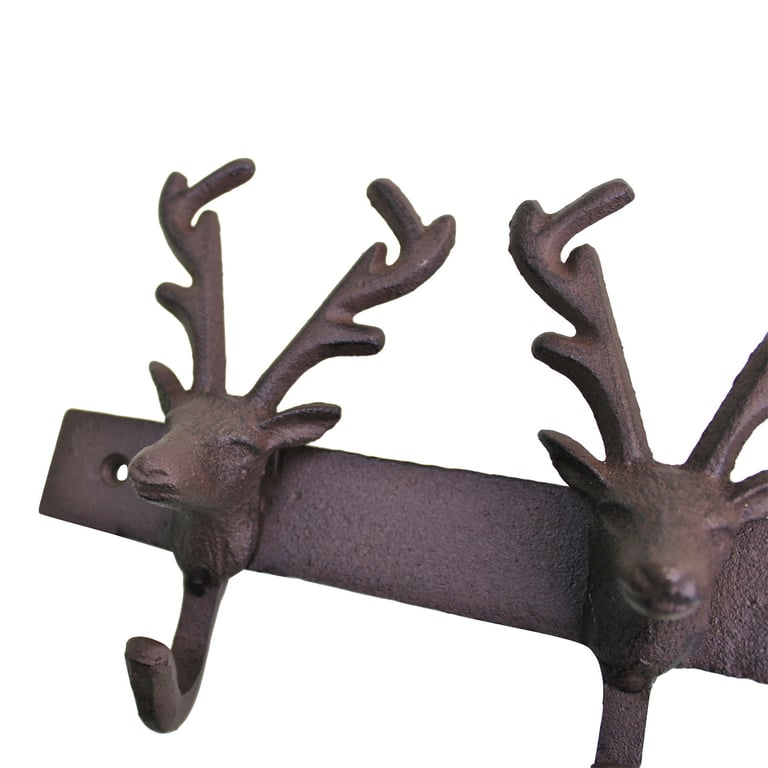 Rustic Cast Iron Reindeer Wall Hooks - Industrial Style Storage Solution