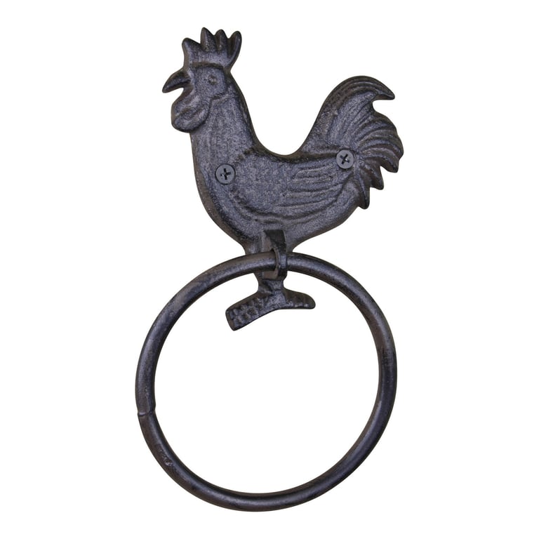 Cast Iron Rustic Towel Ring with Chicken Design - Wall Mounted Bathroom Decor