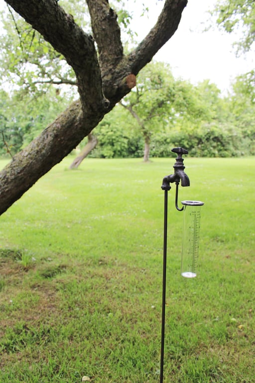 Cast Iron and Glass Garden Rain Gauge - Accurate Precipitation Measurement