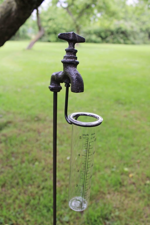 Cast Iron and Glass Garden Rain Gauge - Accurate Precipitation Measurement