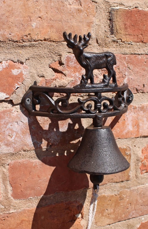 Rustic Cast Iron Reindeer Standing Wall Bell - Outdoor & Indoor Decor
