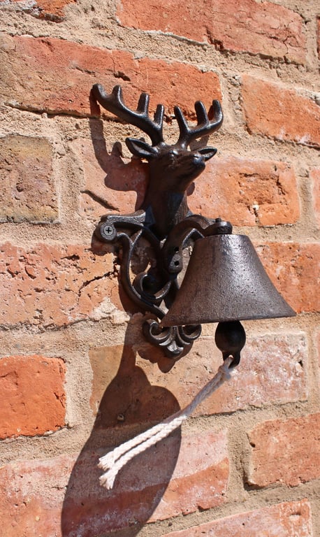Rustic Cast Iron Reindeer Bust Wall Bell - Indoor/Outdoor Mounting