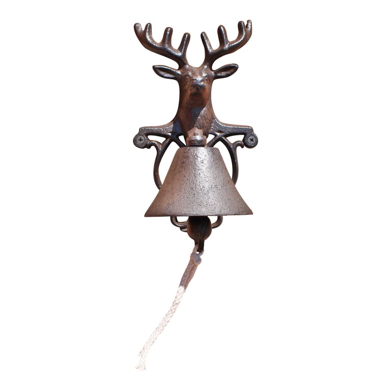 Rustic Cast Iron Reindeer Bust Wall Bell - Indoor/Outdoor Mounting