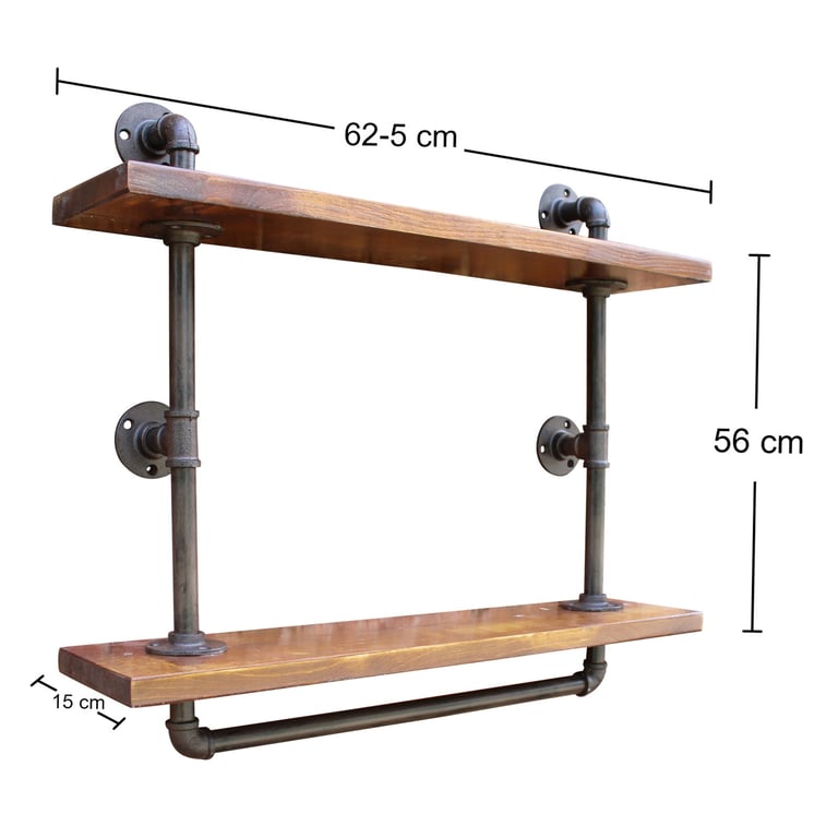 Industrial Pipe Wall Shelf 2 Shelves - Rustic Storage Solution for Home Decor and Pantry Items