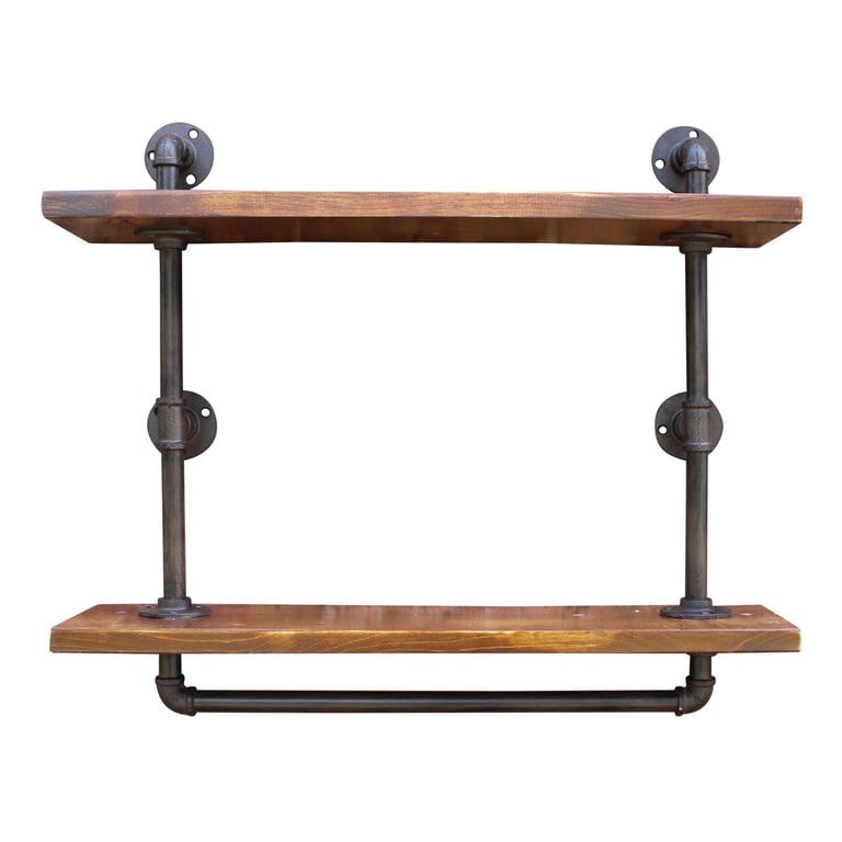 Industrial Pipe Wall Shelf 2 Shelves - Rustic Storage Solution for Home Decor and Pantry Items