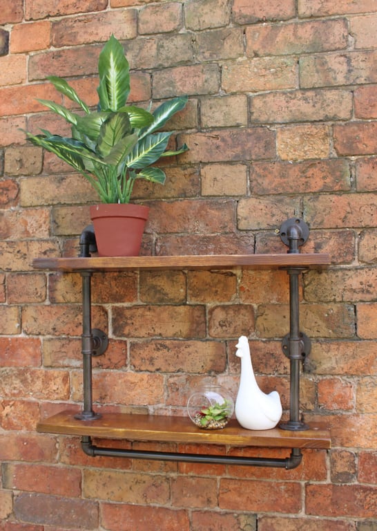 Industrial Pipe Wall Shelf 2 Shelves - Rustic Storage Solution for Home Decor and Pantry Items