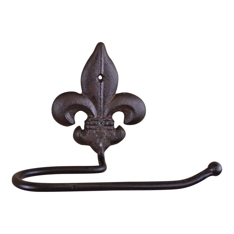 Cast Iron Rustic Fleur de Lis Toilet Roll Holder - Industrial Bathroom Decor