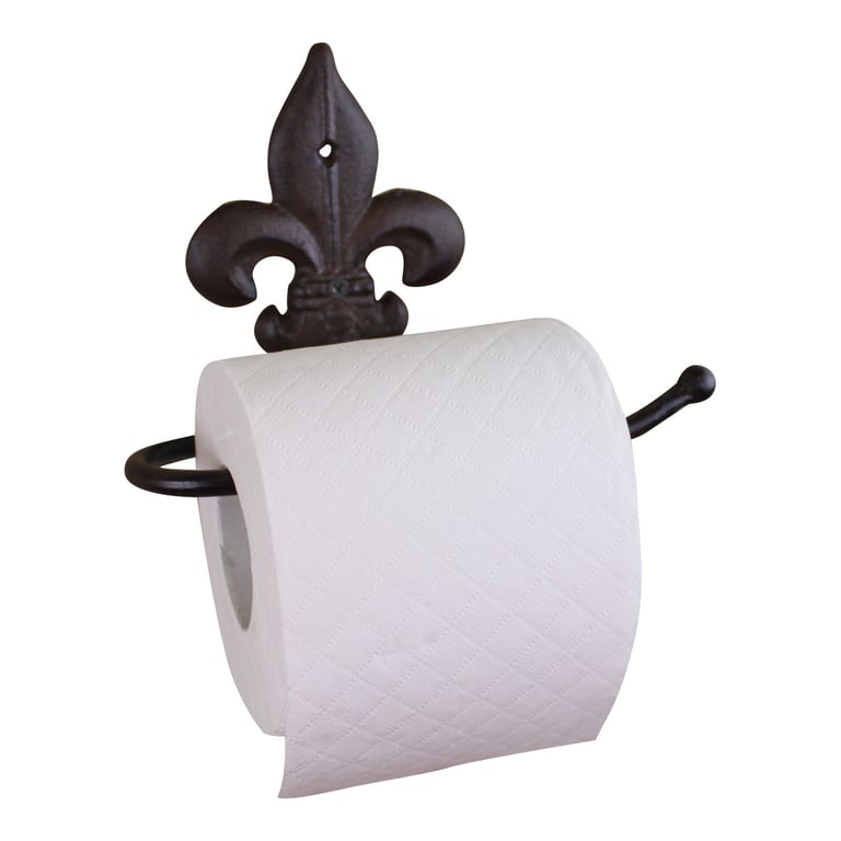 Cast Iron Rustic Fleur de Lis Toilet Roll Holder - Industrial Bathroom Decor