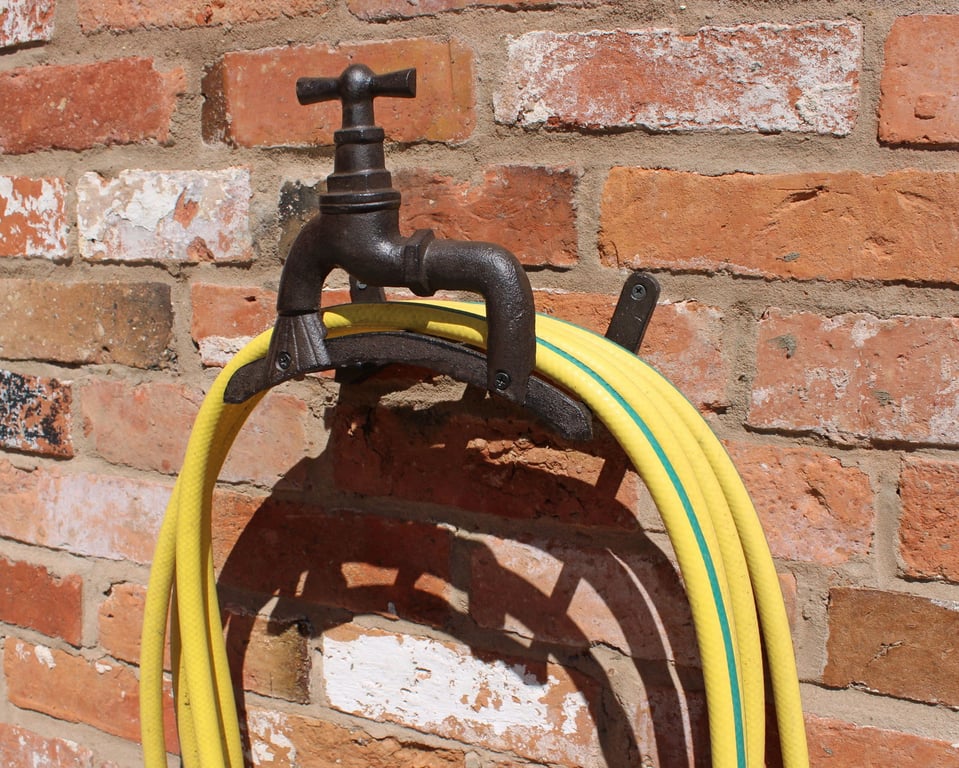 Rustic Cast Iron Wall Mounted Hosepipe Holder - Keeps Hoses Tidy and Organized