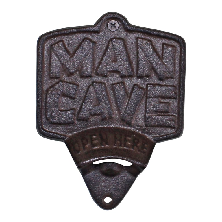 Cast Iron Wall Mounted Man Cave Bottle Opener - Open Here Home Bar Accessory