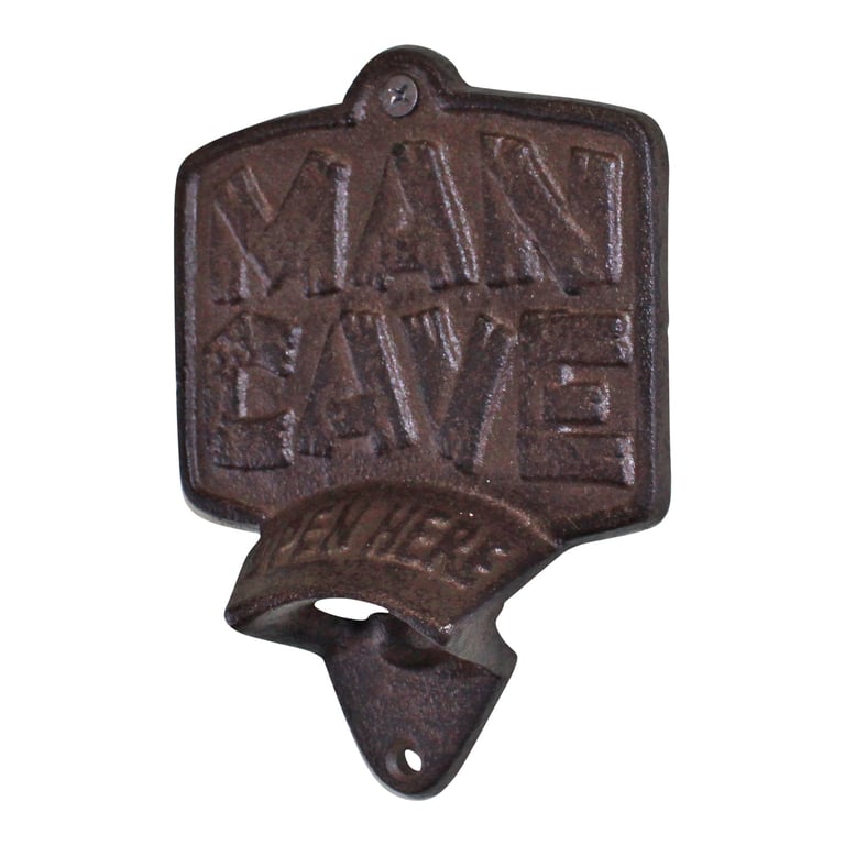 Cast Iron Wall Mounted Man Cave Bottle Opener - Open Here Home Bar Accessory
