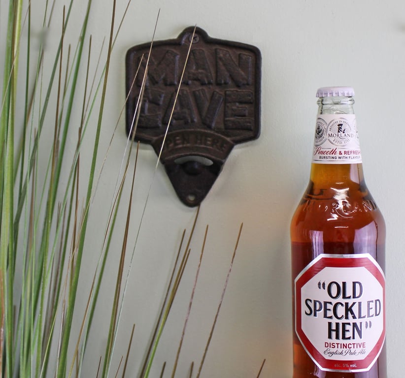 Cast Iron Wall Mounted Man Cave Bottle Opener - Open Here Home Bar Accessory