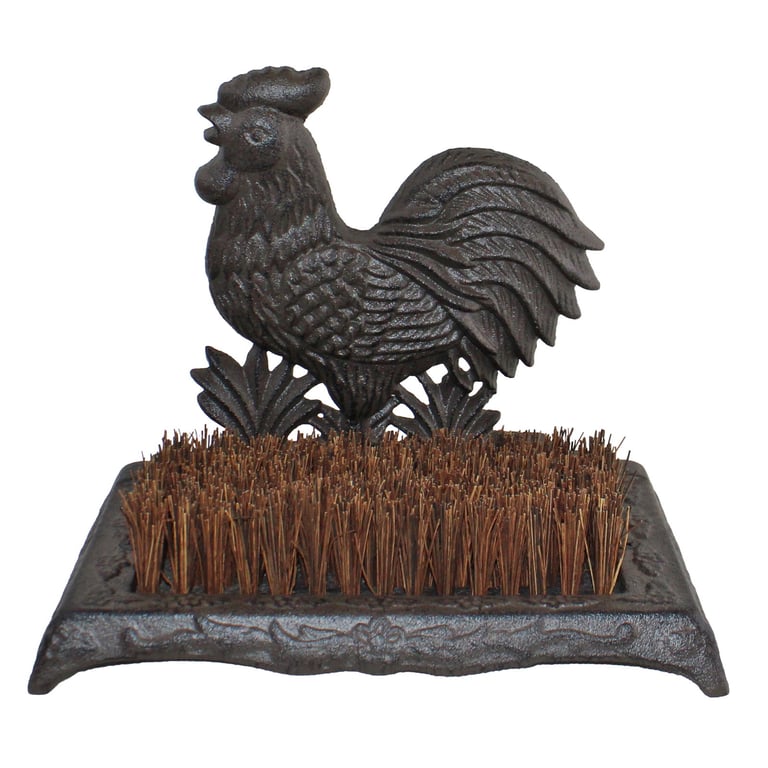Cast Iron Cockerel Design Garden Boot Brush - Weather Resistant Outdoor Cleaner