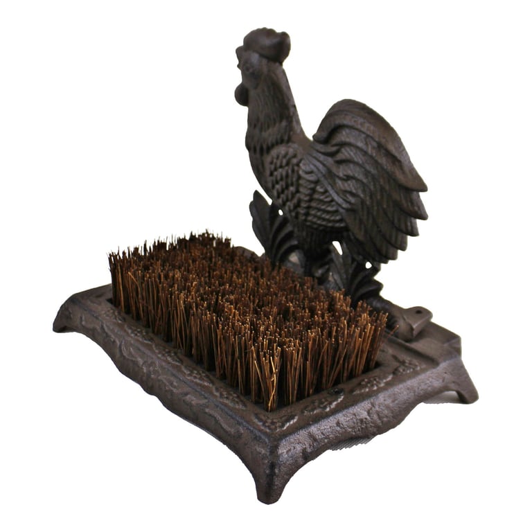 Cast Iron Cockerel Design Garden Boot Brush - Weather Resistant Outdoor Cleaner