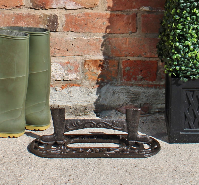 Cast Iron Ornate Boot Scraper - Weather Resistant Dirt Remover for Home Entrances
