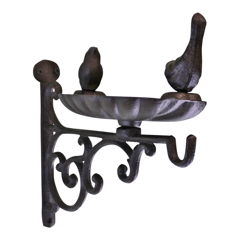 Cast Iron Hanging Basket Wall Bracket with Bird Feeding Station