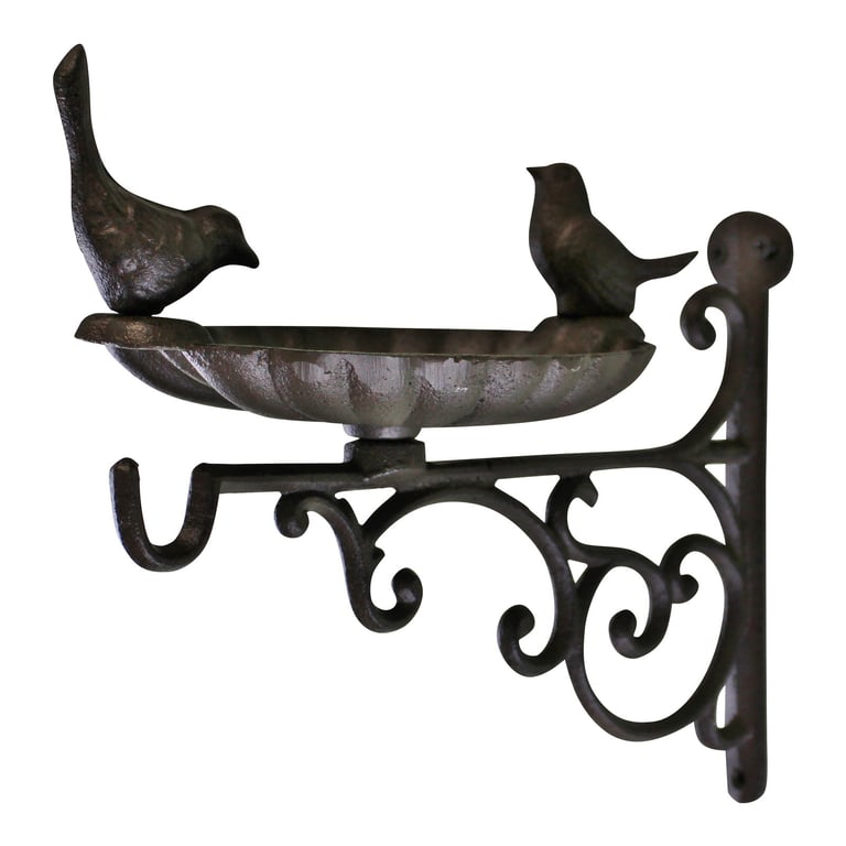 Cast Iron Hanging Basket Wall Bracket with Bird Feeding Station
