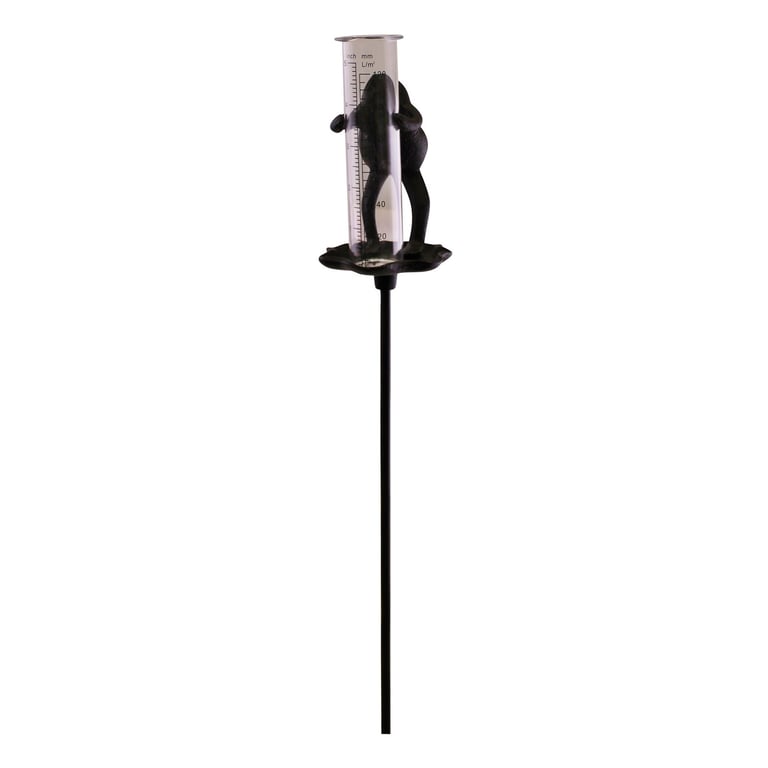 Cast Iron Glass Garden Rain Gauge with Frog Design - Accurate Precipitation Measurement