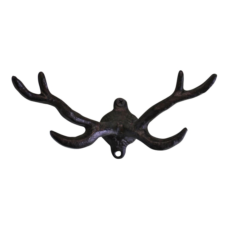 Rustic Metal Stag Antler Wall Hooks - Industrial Style Small Coat Storage