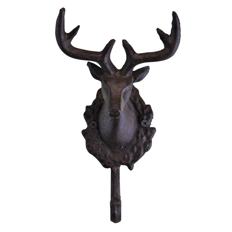 Rustic Metal Stag Head Wall Hook - Industrial Style Coat and Towel Storage