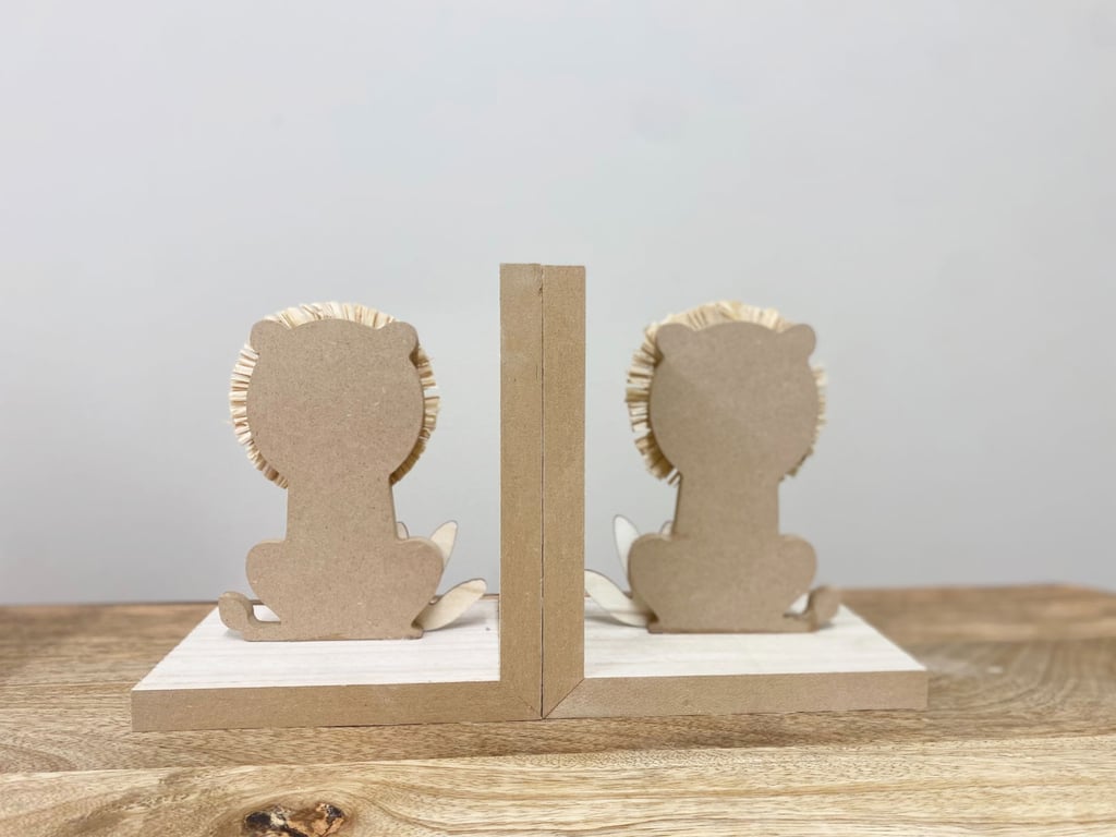 Wooden Cartoon Lion Bookends - Natural Wood Home Decor Accessories