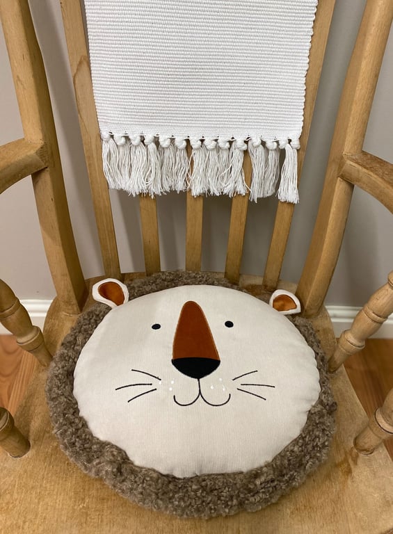 Embroidered Lion Face Faux Fur Scatter Cushion 40cm