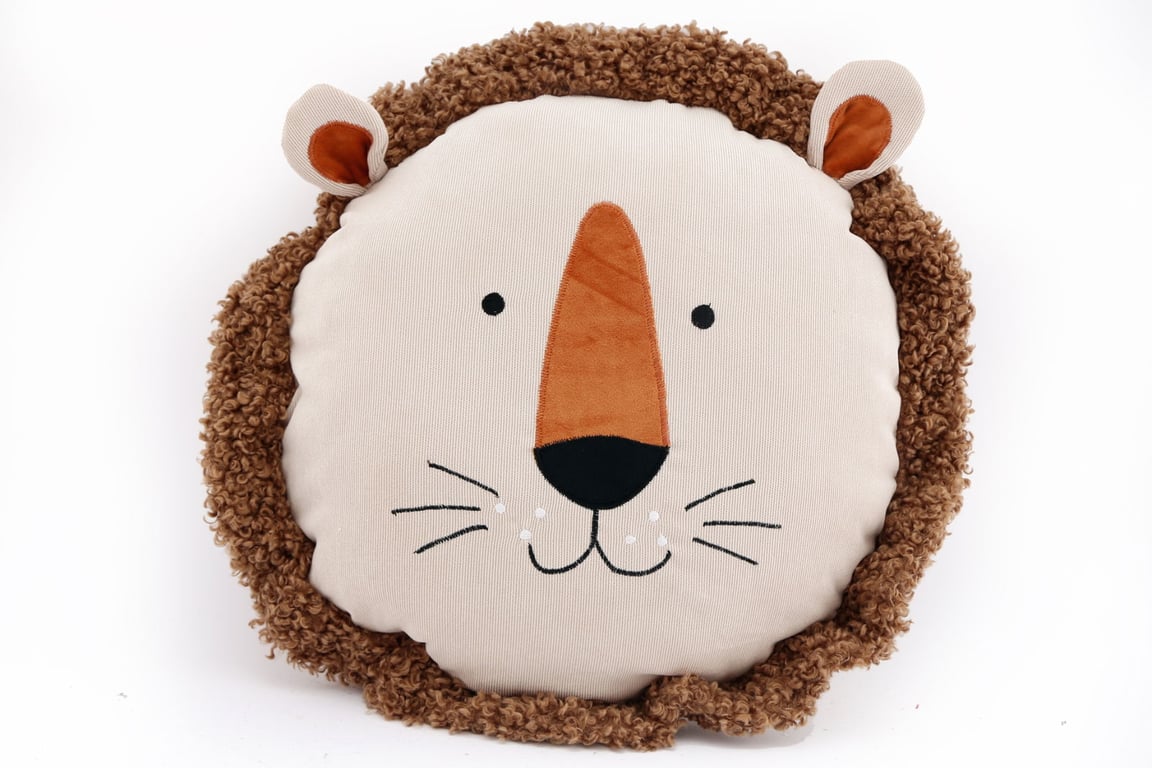 Embroidered Lion Face Faux Fur Scatter Cushion 40cm