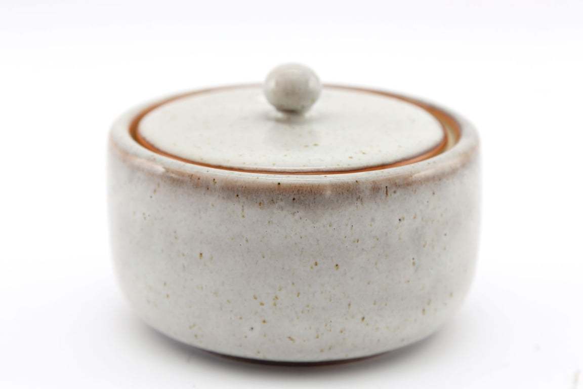 Taupe Ceramic Pot With Lid - Stone-Effect Bathroom Storage Solution