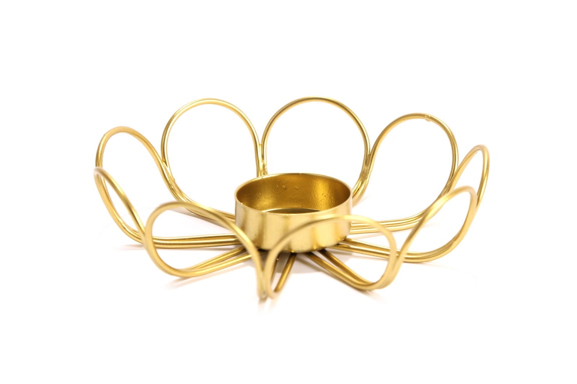 Gold Flower Tealight Holder - Metal Wire Decorative Candle Holder with Centralised Lighting