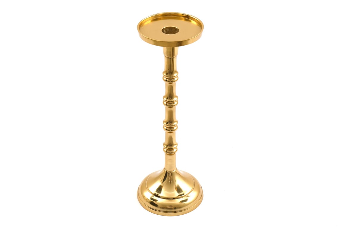 Gold Traditional Candlestick Holder - Large Pillar Candle Holder in Gold Metal