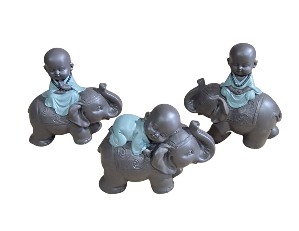 Buddha Riding Elephant Set Of 3 - Trendy Home Decor Gift Idea