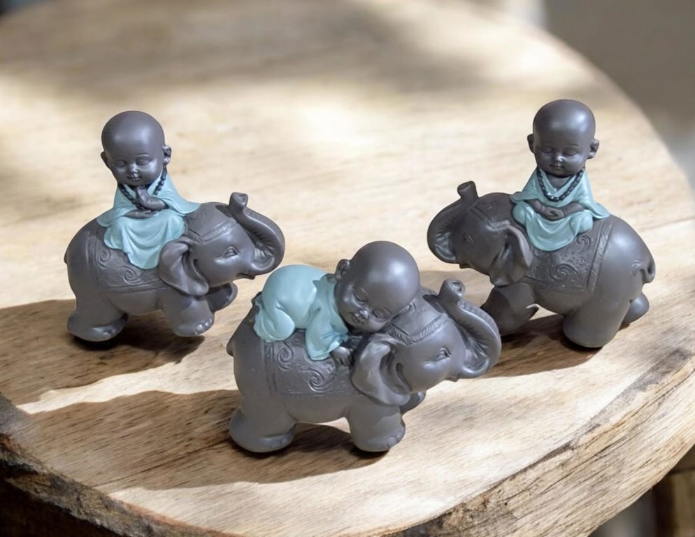 Buddha Riding Elephant Set Of 3 - Trendy Home Decor Gift Idea