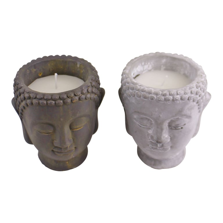 Cement Buddha Design Candle Set - Sandalwood Scented Home Decor