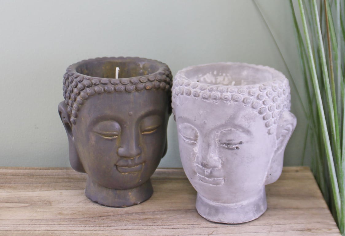 Cement Buddha Design Candle Set - Sandalwood Scented Home Decor