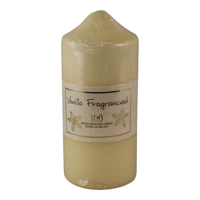 100 Hour Burn Time Vanilla Scented White Pillar Candle - Long Lasting Home Fragrance