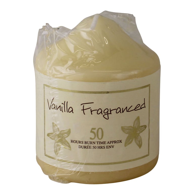 Vanilla Fragranced Pillar Candle - 50hr Burn Time, High-Quality Wax Home Fragrance
