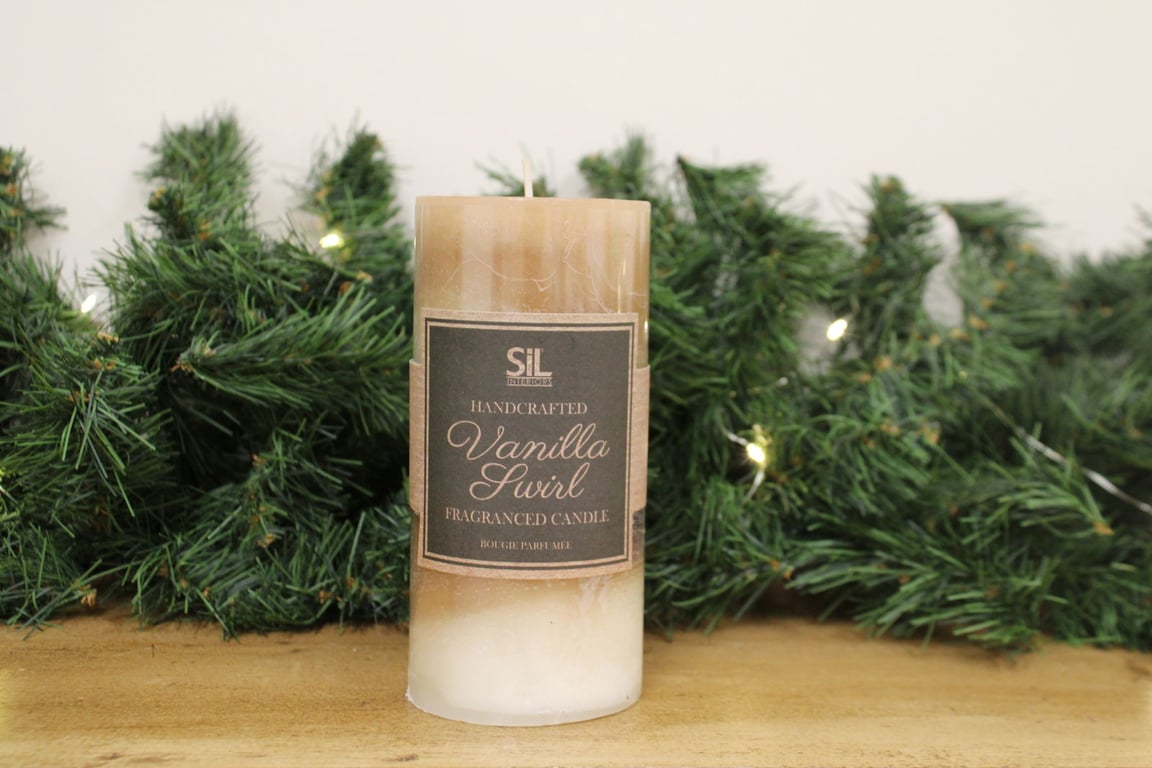 Vanilla Swirl Ombre High-Quality Wax Pillar Candle - 80 Hour Burn Time