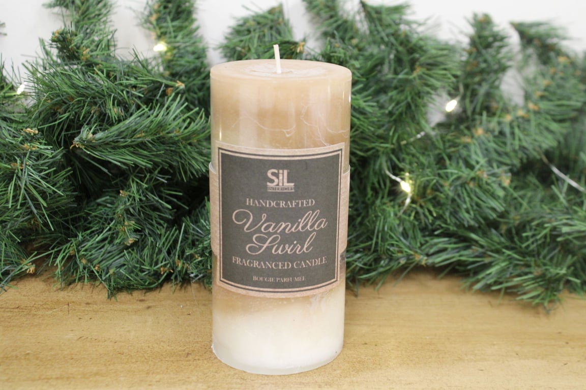 Vanilla Swirl Ombre High-Quality Wax Pillar Candle - 80 Hour Burn Time