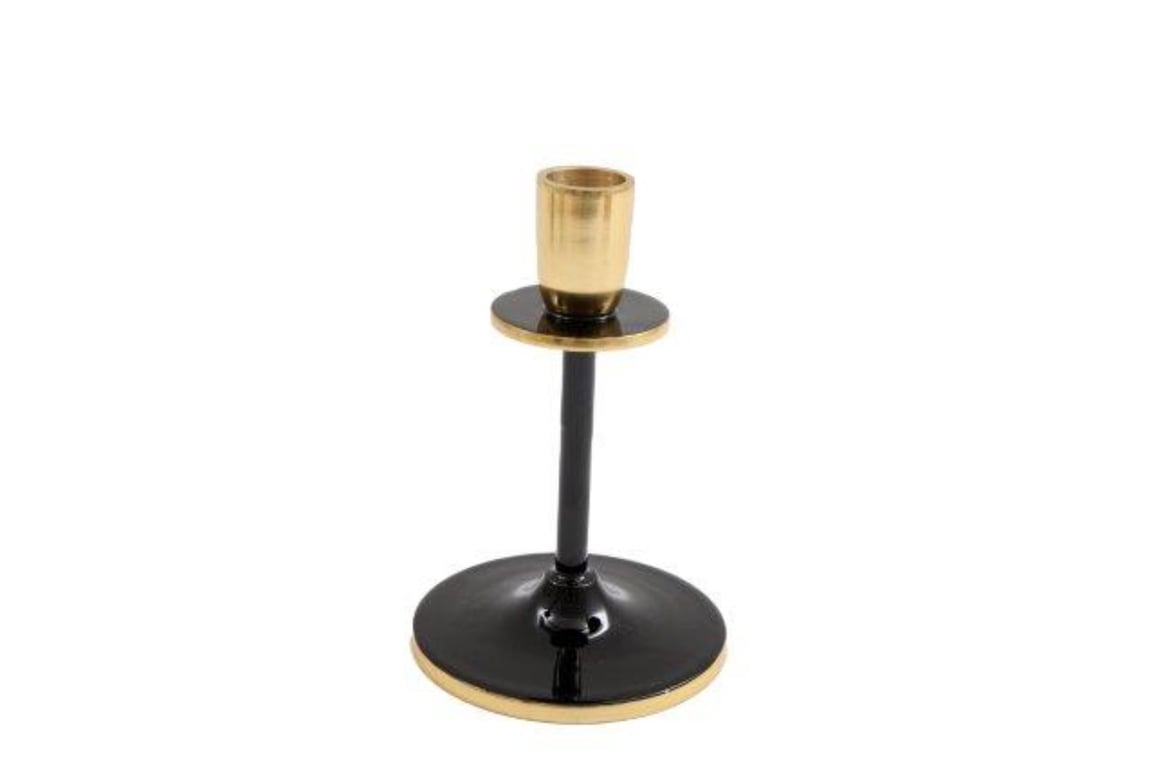 Retro Black and Gold Aluminium Candlestick Holder