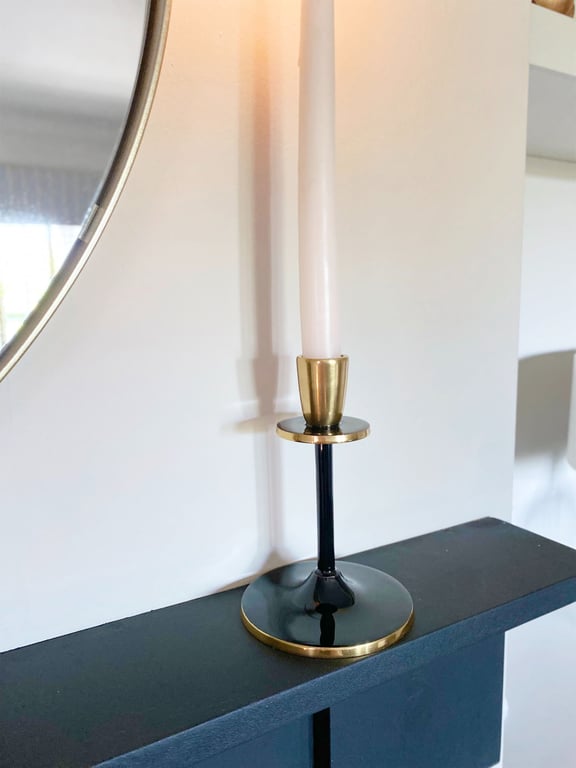 Retro Black and Gold Aluminium Candlestick Holder