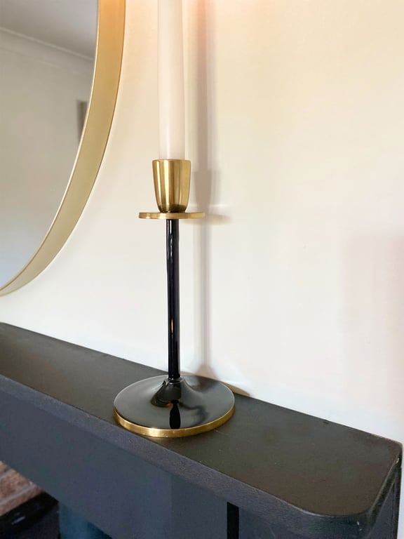 Retro Black and Gold Aluminium Candlestick Holder - Taper Candle Home Decor Accessory